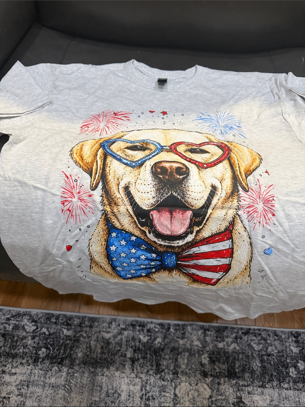 Gildan Gray Tee with Patriotic Yellow Lab Graphic